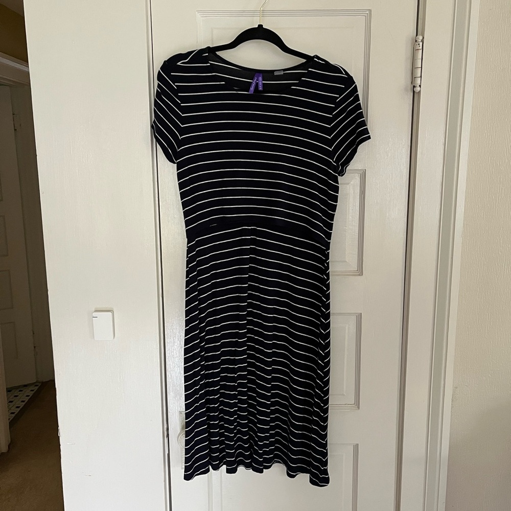 Seraphine Navy and White Stripe Maternity Dress